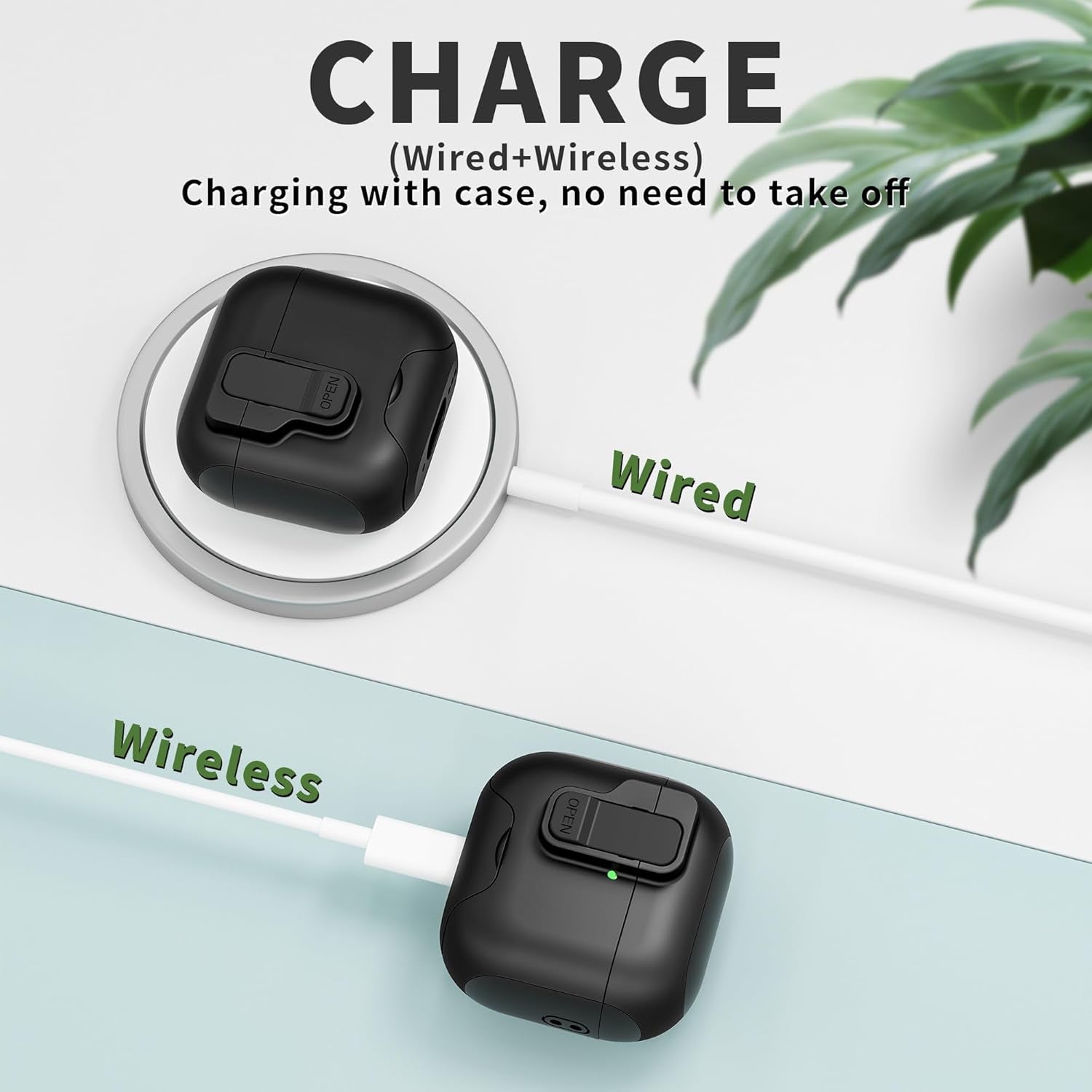 For Airpods 4 Case with Secure Lock,Automatic Magnetic Lock with Phone Holder Function,Shockproof Hard Protective Cover Cleaner Kit for Apple Airpod 4Th Generation Case 2024(Black-A)